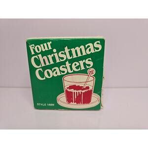 Vintage Christmas Coasters Set Of 4 -3.5" Seasons Greetings Gessner Made In USA